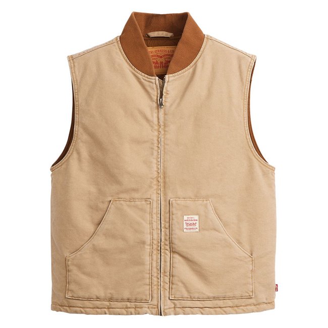 Veste sans manches coupe droite Levi's® en coton beige avec un col bomber et des grandes poches beige <span itemprop=
