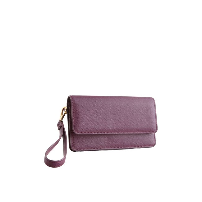 Pochette portefeuille à rabat plié prune <span itemprop=