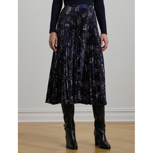 Midi-Rock mit Blumenmuster marine bedruckt <span itemprop=