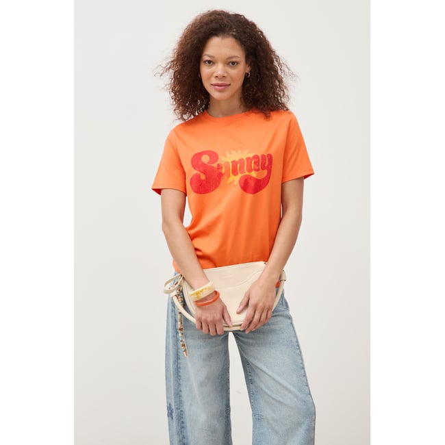 T-shirt droit col rond manches courtes orange <span itemprop=