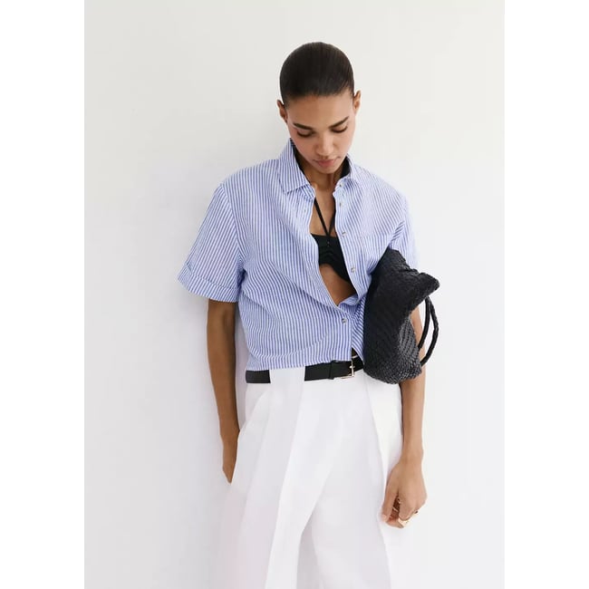 Chemise coton et lin à rayures - MANGO