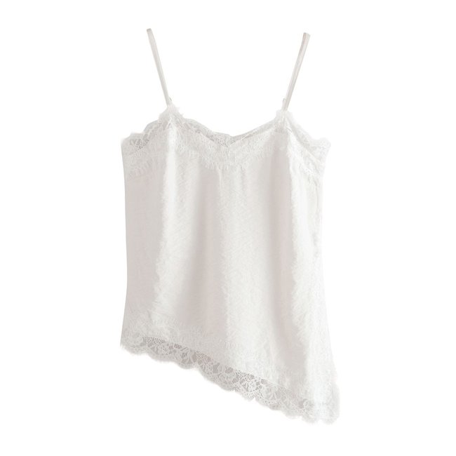 Caraco asymétrique avec bordure dentelle huître <span itemprop=