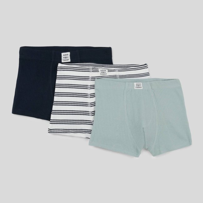 Lot de 3 boxers unis, contenant du coton BIO, certifié OEKO-TEX marine <span itemprop=