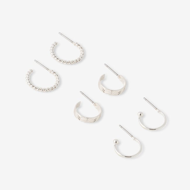 Set de 3 mini-créoles argentées argenté <span itemprop=