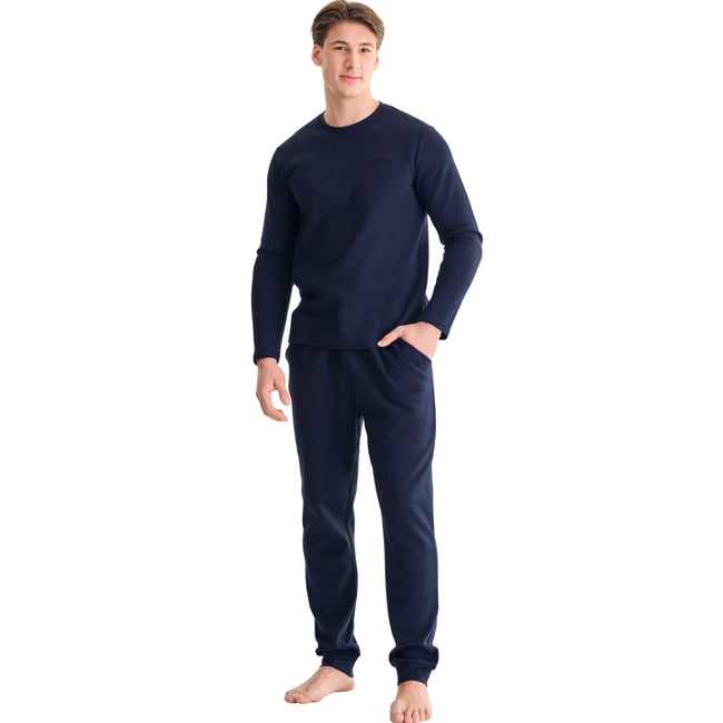 Pyjama pantalon top manches longues Julius bleu <span itemprop=