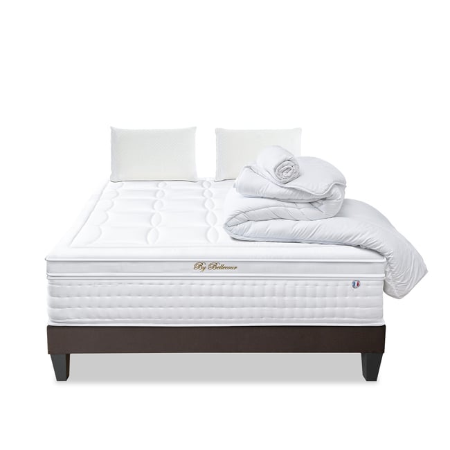 Pack Empereur 140x190 cm Matelas Mousse + Sommier Bois + Accessoires Couleur blanc <span itemprop=