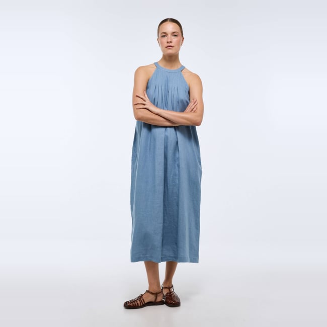 Robe longue sans manches unie en lin tornade <span itemprop=