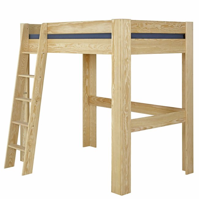 Pack lit mezzanine 2 places avec bureau et matelas Bois massif  LEE Couleur bois naturel <span itemprop=