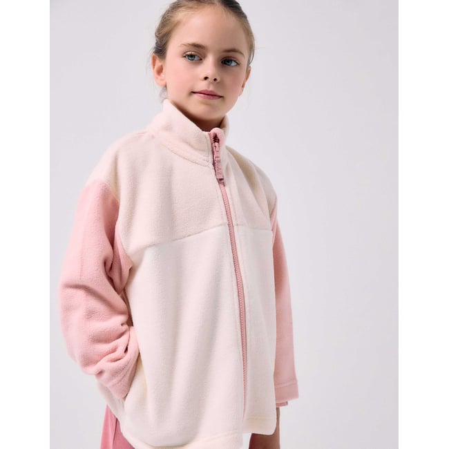 Veste en polaire à col montant beige clair <span itemprop=