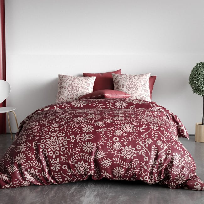 Parure housse de couette en coton imprimée, Vishka rose <span itemprop=