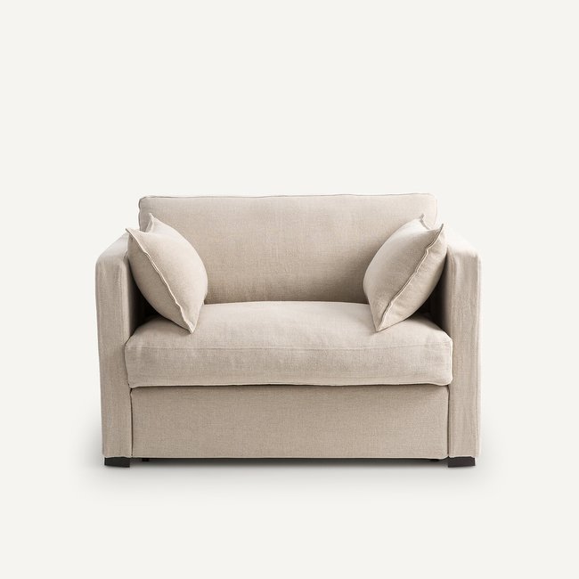 Canapé 2 places, convertible, en lin épais stonewashed, Neo Kinkajou Couleur naturel <span itemprop=