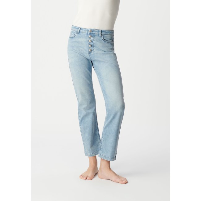 Jean droit court boutons apparents JANIS bleu clair <span itemprop=