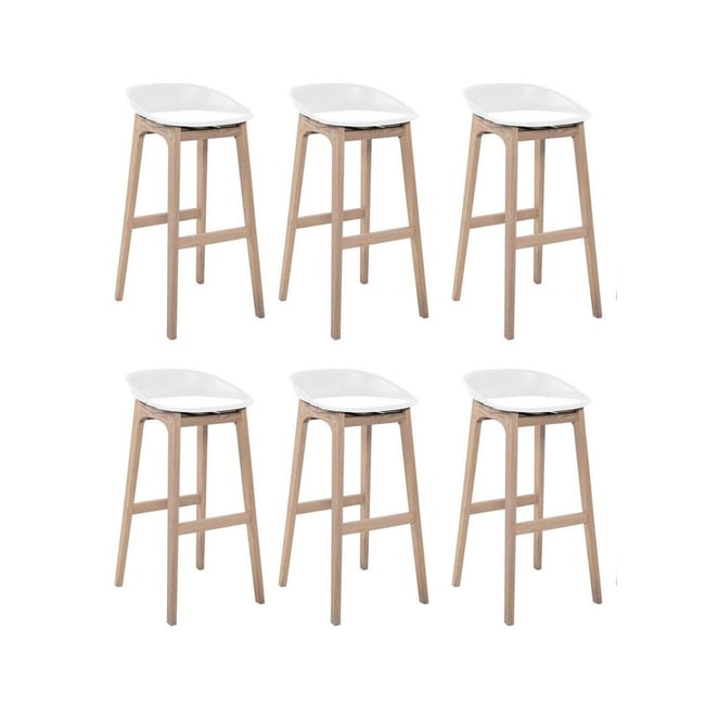 Lot de tabourets de bar en chêne et assise plastique 75cm RIVA|Lot de 6 | Lot de 6 - MOB IN
