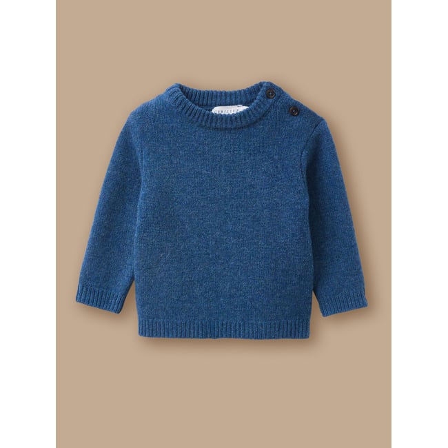 Pull en laine mérinos bleu <span itemprop=
