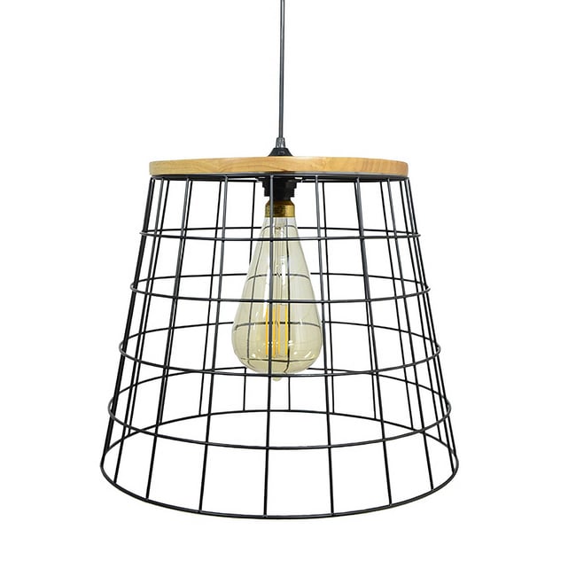 Suspension ajourée en métal et bois d'hévéa, SIMUTO Couleur noir <span itemprop=