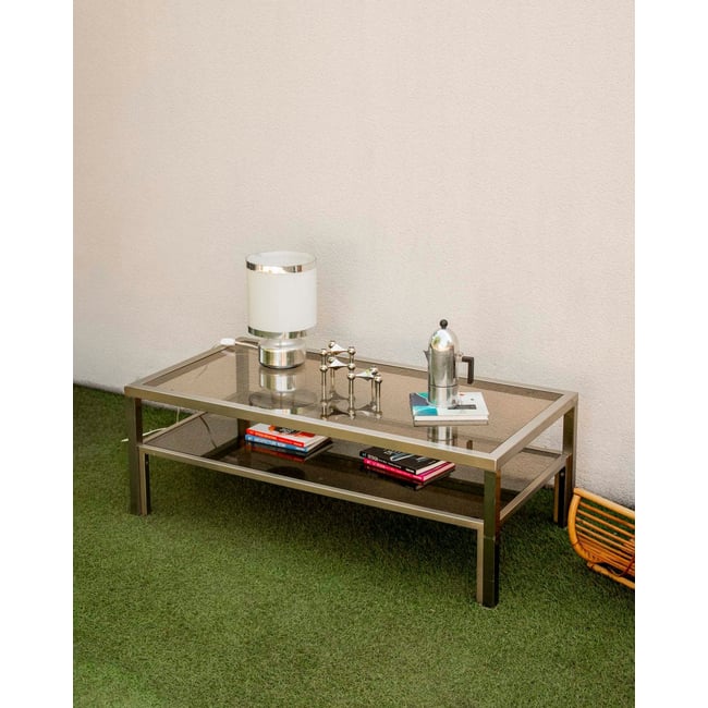 Table basse aux allures mid-century en métal brossé Donna N°1033 - Bon état Couleur transparent <span itemprop=