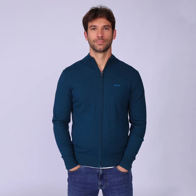 Cardigan Edison bleu petrole <span itemprop=