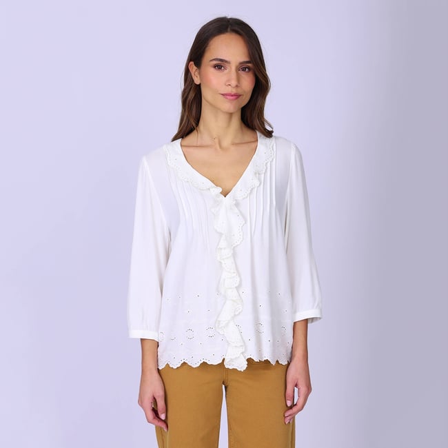 Blouse broderies blanc <span itemprop=