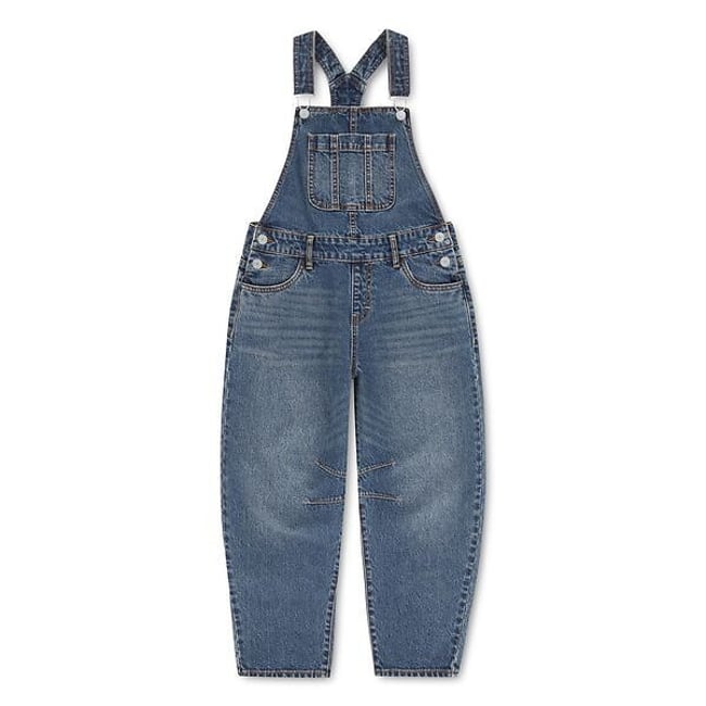 Salopette en denim, bretelles ajustables, jambes larges bleu denim <span itemprop=