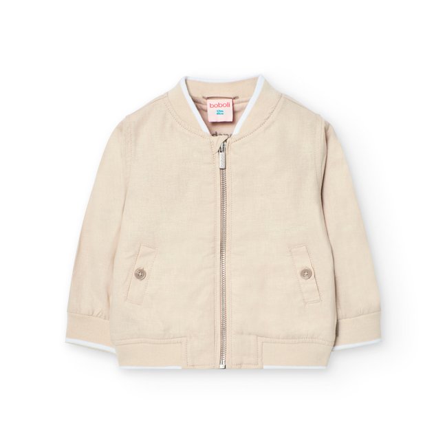 Blouson uni avec fermeture éclair et finitions côtelées beige <span itemprop=