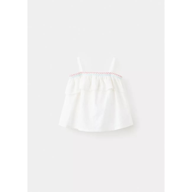 Blouse coton détails brodés blanc cassé <span itemprop=