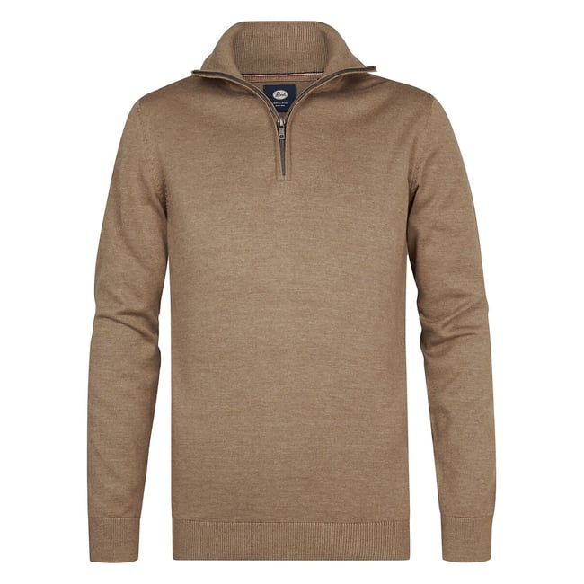Pull col montant en fine maille camel <span itemprop=