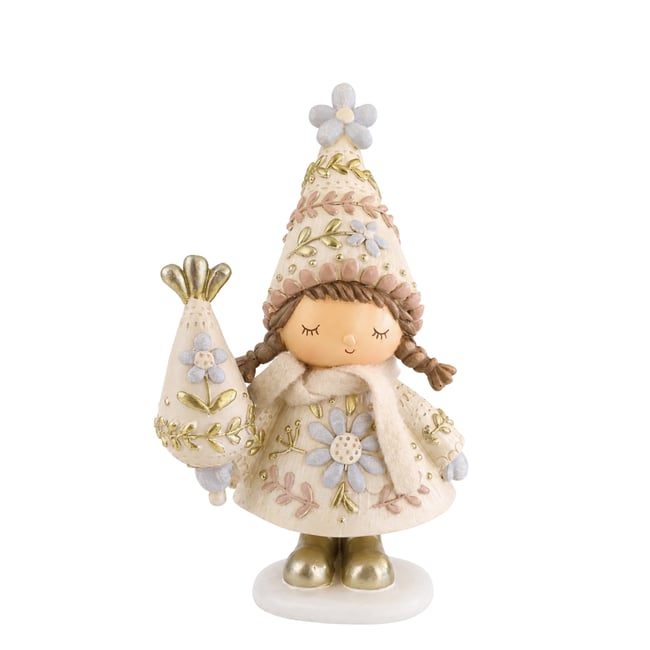 Figurine fillette de noël décorative artificielle H21 ELFIE Couleur beige <span itemprop=