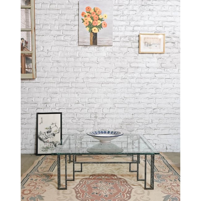 Table basse en verre et fer forgé Donna N°1529 - Bon état Couleur transparent <span itemprop=
