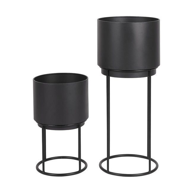 Set of 2 Graphite Metal Circular Planters, graphite, ÉDITÉ