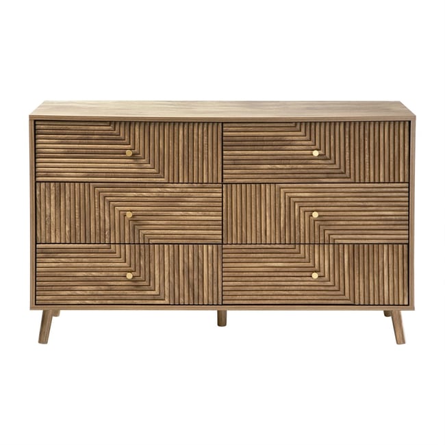 Commode 6 tiroirs façades lamellées EDEN Couleur bois clair <span itemprop=