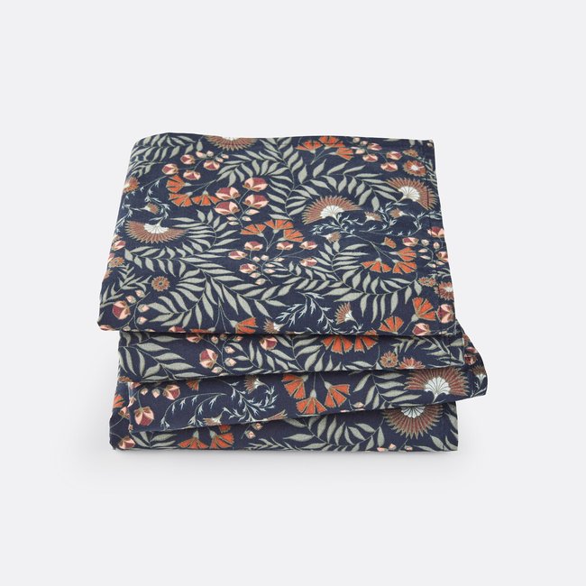 Lot de 4 serviettes de table coton lavé Majari imprimé fond bleu <span itemprop=