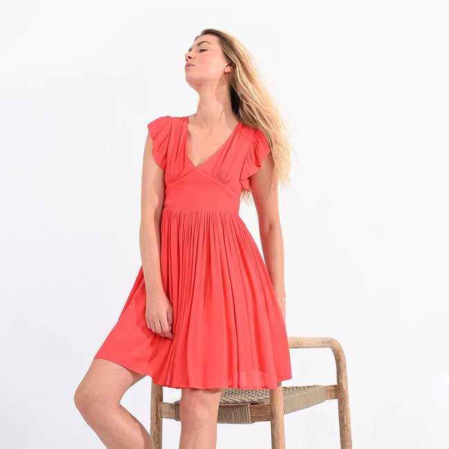 Robe courte col V, manches volantées - MOLLY BRACKEN