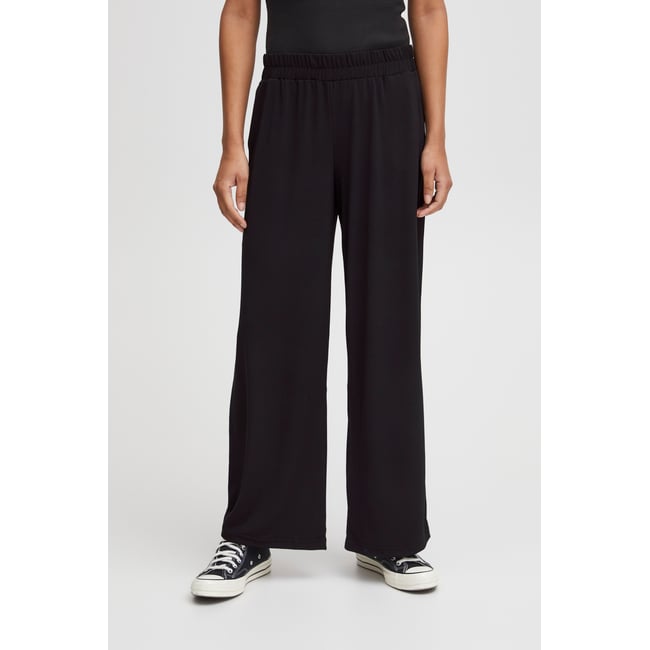 Pantalon coupe large, taille élastique noir <span itemprop=
