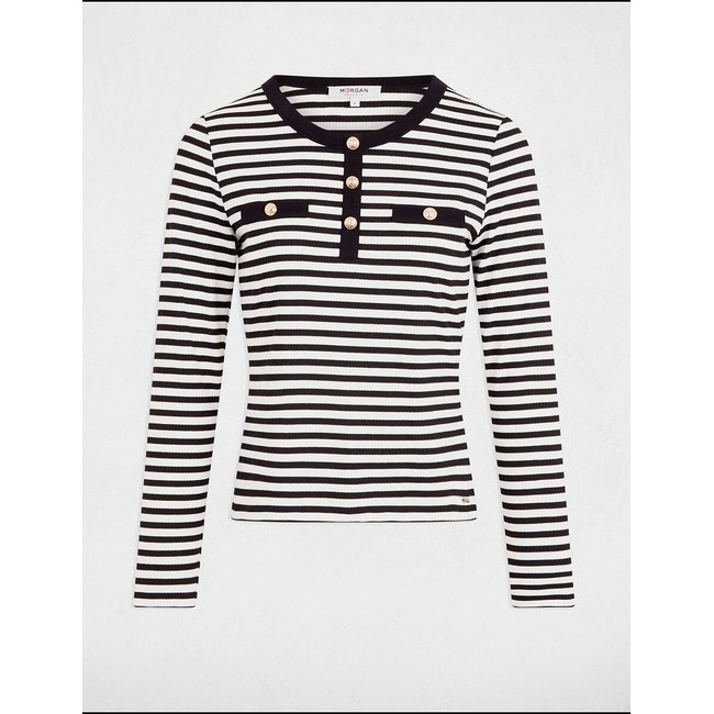 Camisola de mangas compridas, às riscas branco/preto <span itemprop=