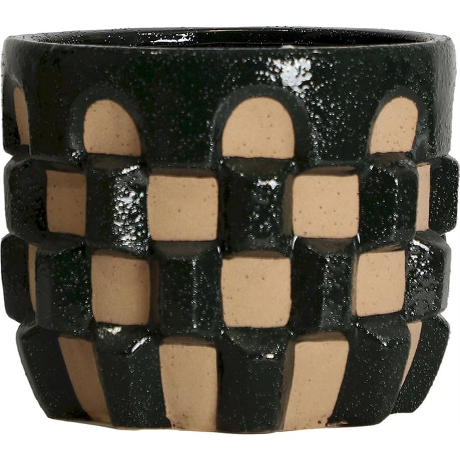 Cache-pot en céramique brillante collection ziggy Couleur vert brillant et beige naturel <span itemprop=