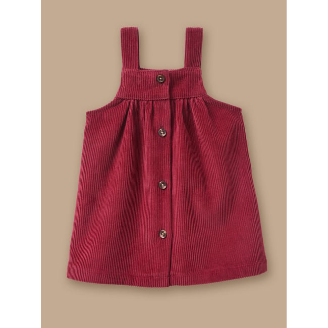 Robe tablier en velours cerise <span itemprop=