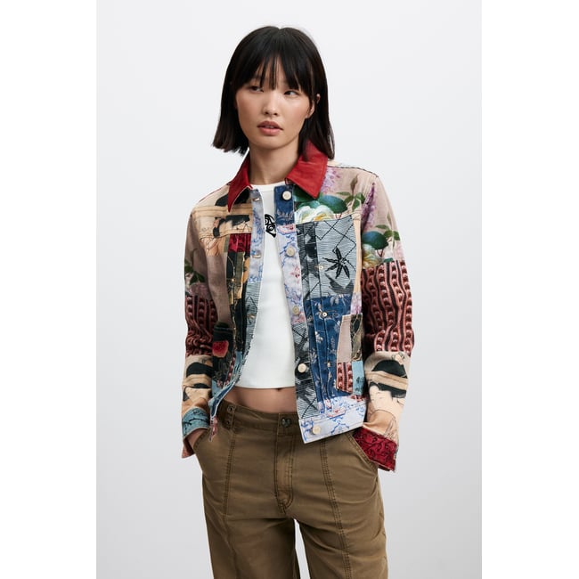 veste regular patchwork en coton rouge <span itemprop=