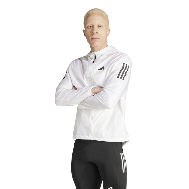 Veste de running petit logo et 3 bandes blanc <span itemprop=