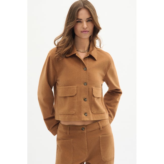 Veste droite col chemise VIBRANTEVELOURS camel <span itemprop=