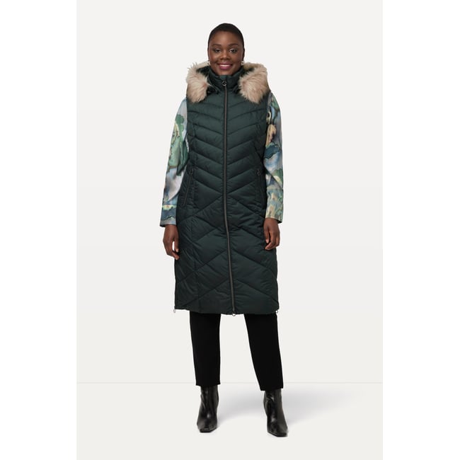 Longue veste matelassée à capuche vert nuit <span itemprop=