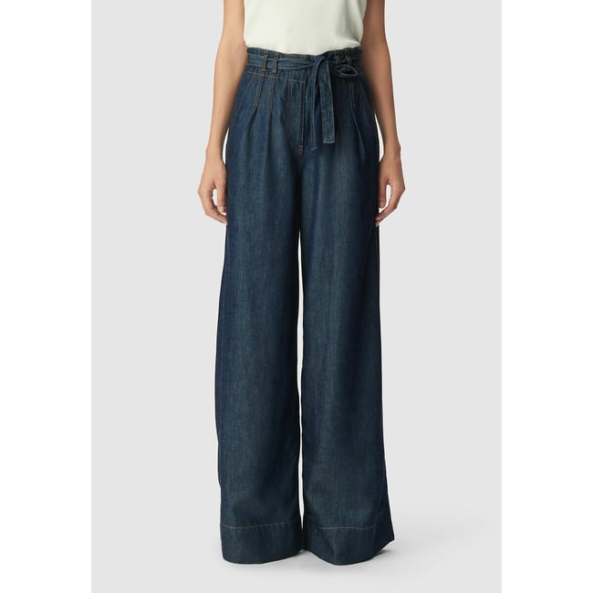 Jean large taille haute ceinturé denim <span itemprop=