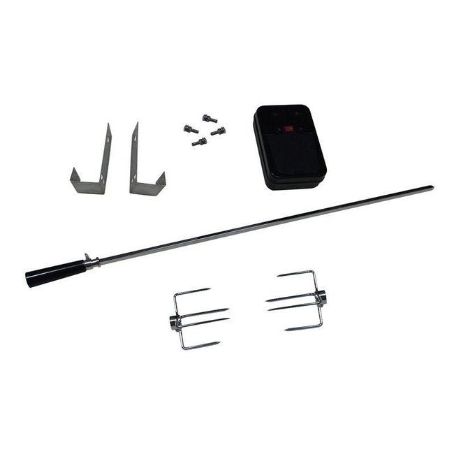 Tournebroche rôtissoire + moteur pour barbecue à gaz argent <span itemprop=