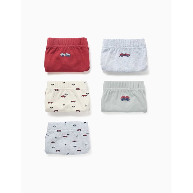 Lot de 5 slips en coton avec imprimés voitures multicolore <span itemprop=