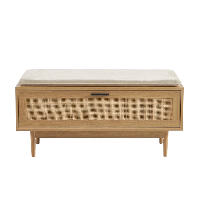 Banc à chaussures cannage 1 porte  AMANA Couleur chêne clair <span itemprop=