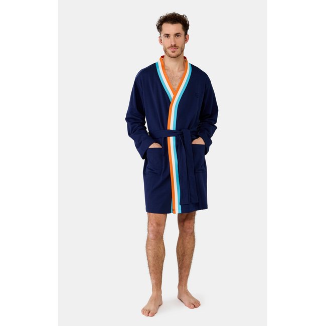 Robe de chambre en coton uni bleu <span itemprop=