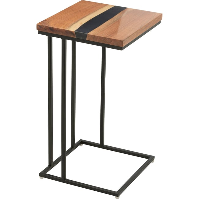 Table d'appoint carrée bois et résine Couleur bois d'acacia naturel et noir profond <span itemprop=
