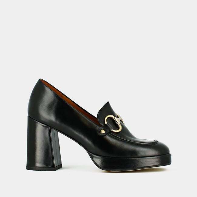 Mocassins à talons en cuir glacé Virgile noir <span itemprop=