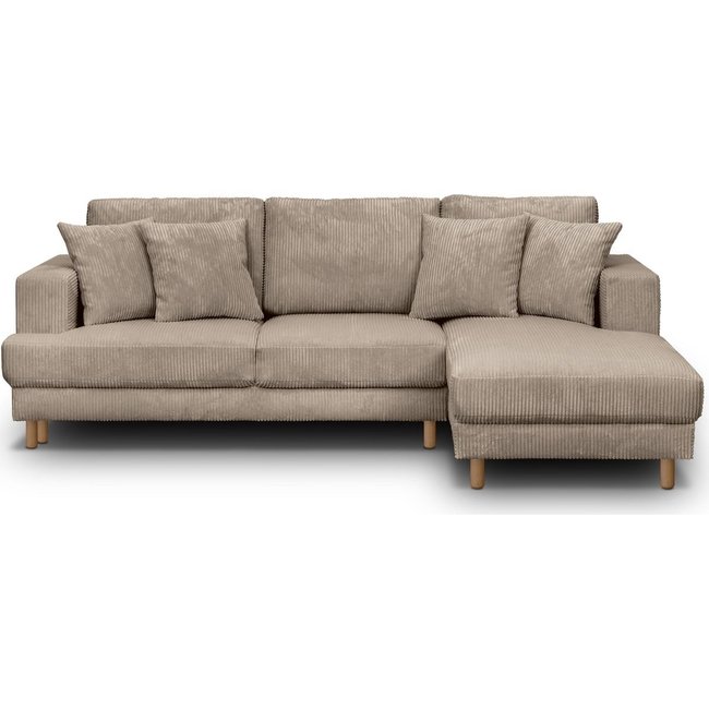 Canapé d'angle à droite convertible 4 places en velours côtelé - MARCEAU Couleur taupe <span itemprop=