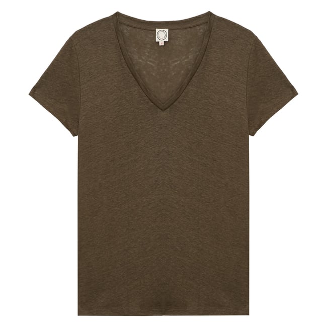 T-shirt Apolline en lin marine khaki <span itemprop=