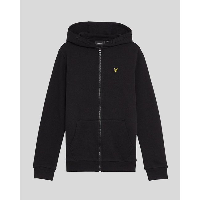 Sweat à capuche zippé en coton loopback noir jais <span itemprop=